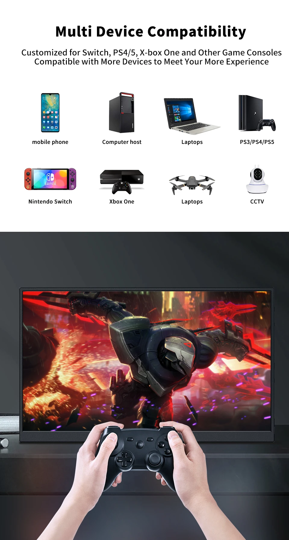 HGFRTEE 16inch Touch Portable Monitor 16:10 96%sRGB 350Cd/m² Second Screen For Laptop With Holder Stand Type-C HDMI-Compatible