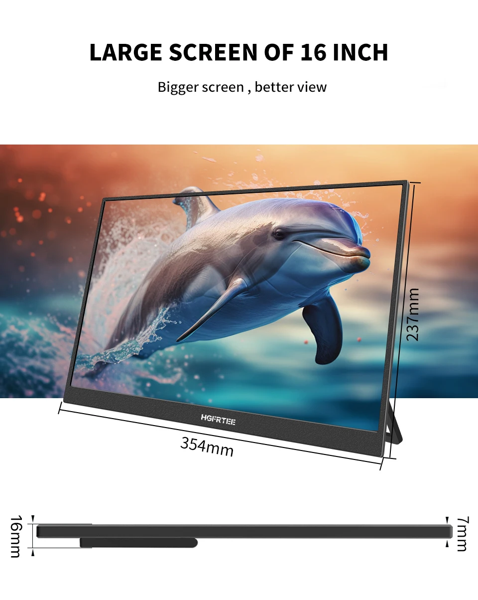 HGFRTEE 16inch Touch Portable Monitor 16:10 96%sRGB 350Cd/m² Second Screen For Laptop With Holder Stand Type-C HDMI-Compatible