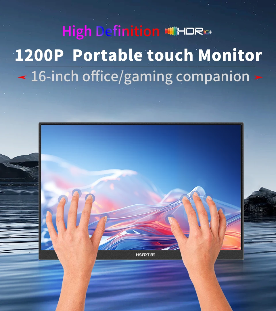 HGFRTEE 16inch Touch Portable Monitor 16:10 96%sRGB 350Cd/m² Second Screen For Laptop With Holder Stand Type-C HDMI-Compatible