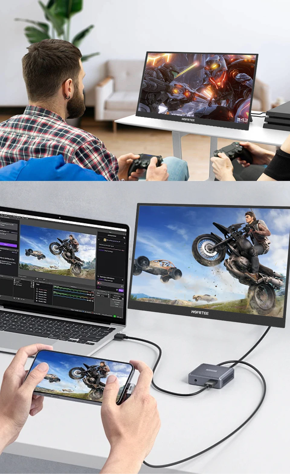 HGFRTEE 16inch Touch Portable Monitor 16:10 96%sRGB 350Cd/m² Second Screen For Laptop With Holder Stand Type-C HDMI-Compatible