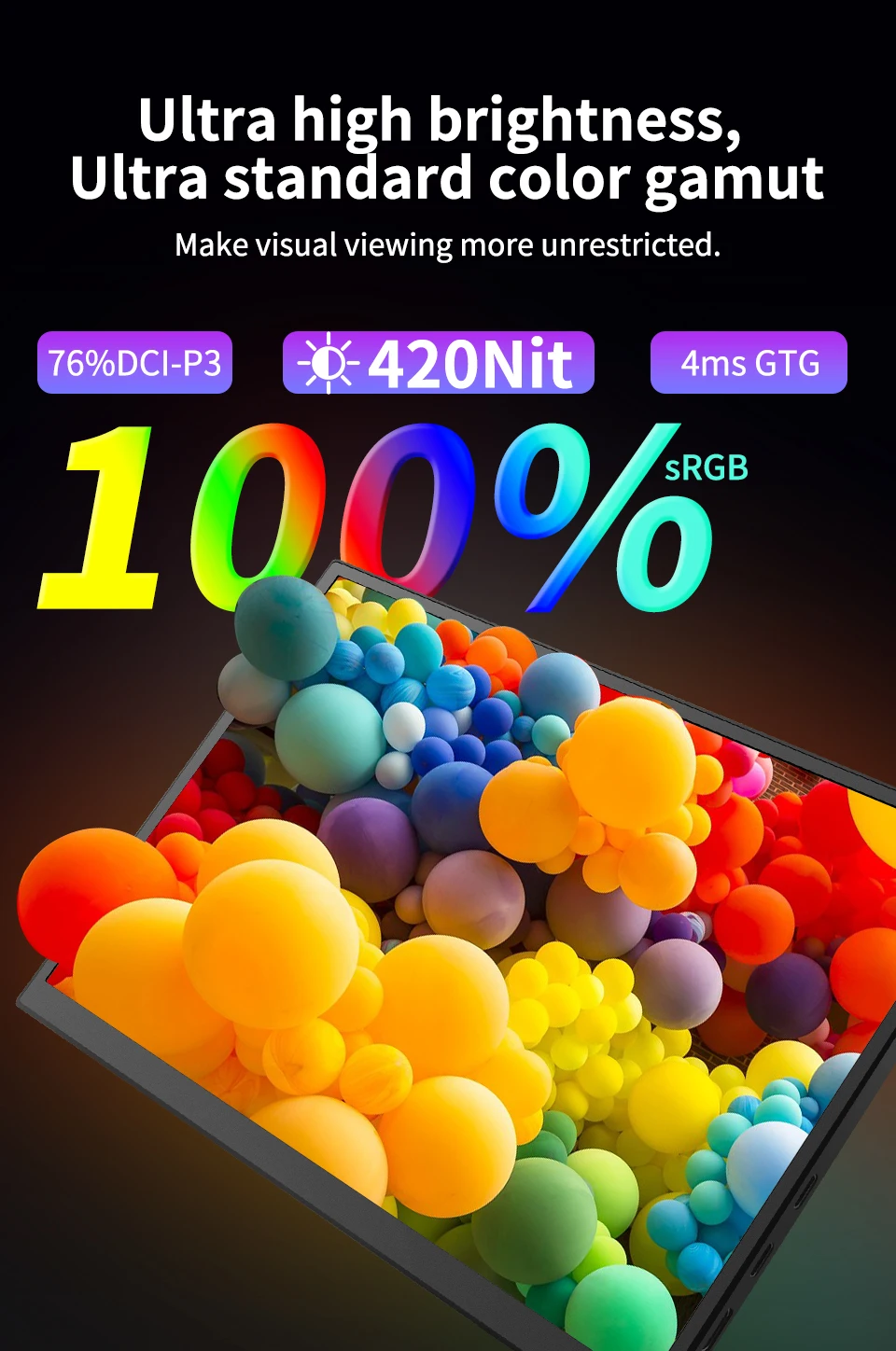 420Cd/m ² 10.5 inch Portable Monitor IPS FHD 1280P 100%SRGB Game Screen Laptop Mac Xbox PS4/5 Switch Display 420Cd/m ² 10.5 inch Portable Monitor IPS FHD 1280P 100%SRGB Game Screen Laptop Mac Xbox PS4/5 Switch Display