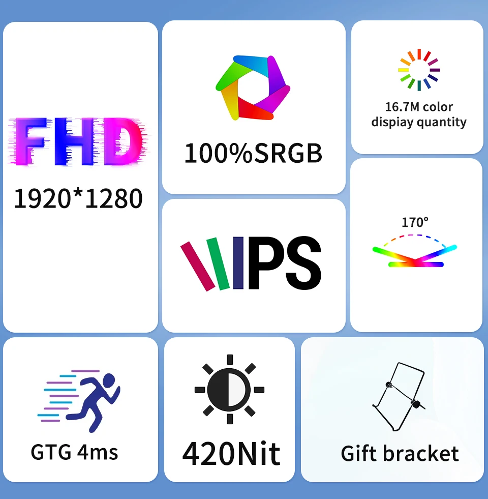 420Cd/m ² 10.5 inch Portable Monitor IPS FHD 1280P 100%SRGB Game Screen Laptop Mac Xbox PS4/5 Switch Display 420Cd/m ² 10.5 inch Portable Monitor IPS FHD 1280P 100%SRGB Game Screen Laptop Mac Xbox PS4/5 Switch Display