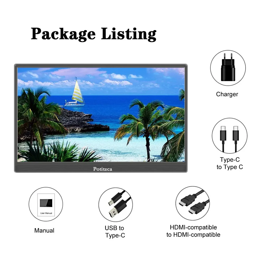 Portable Monitor 16 Inch Touchscreen 1920x1200 Full HD IPS Panel 16:10 USB Type-C HDMI Port for Laptop/MAC/Phone/PS4/Xbox/Switch