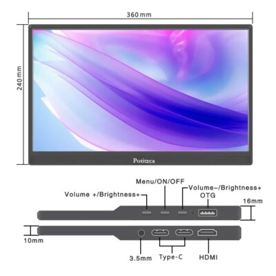 Portable Monitor 16 Inch Touchscreen 1920x1200 Full HD IPS Panel 16:10 USB Type-C HDMI Port for Laptop/MAC/Phone/PS4/Xbox/Switch - Image 3
