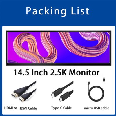12.3/14.5 inch TouchScreen Monitor HDMI & Type C 1920x720/2.5K IPS Display LCD Bar Computer Temp Display Widescreen - Image 3