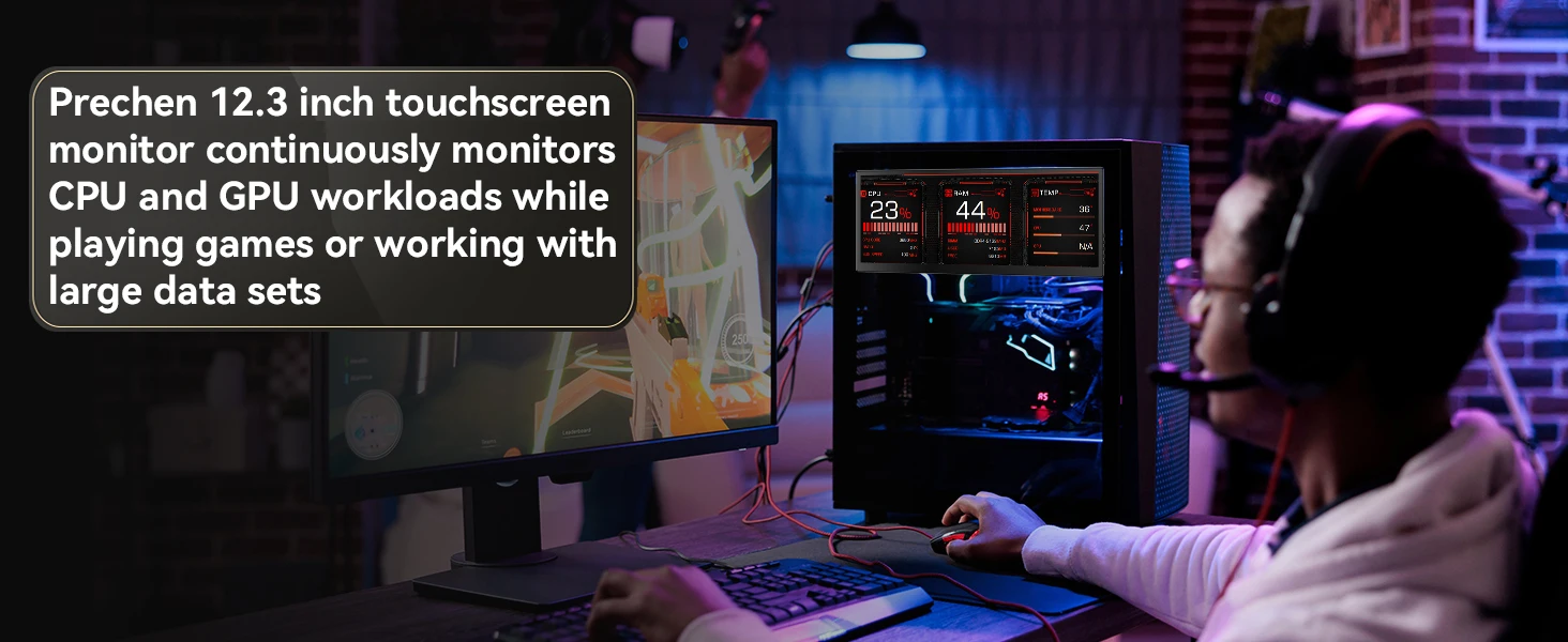 12.3/14.5 inch TouchScreen Monitor HDMI & Type C 1920x720/2.5K IPS Display LCD Bar Computer Temp Display Widescreen