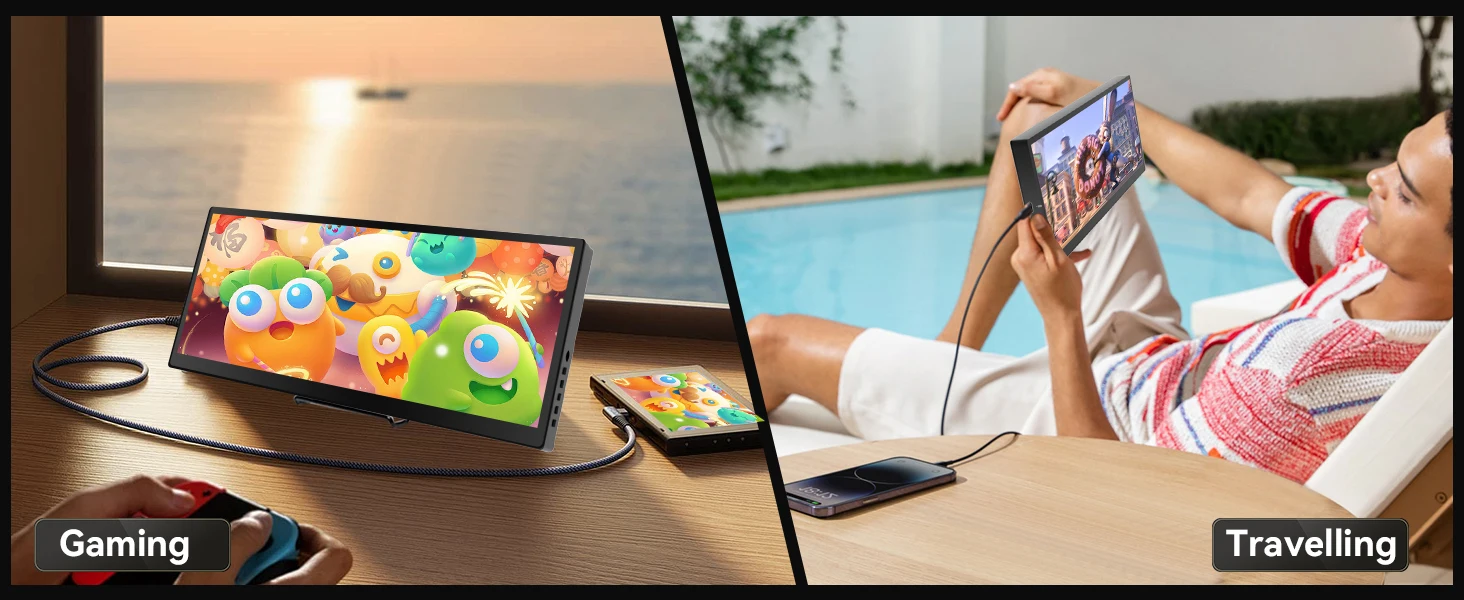 12.3/14.5 inch TouchScreen Monitor HDMI & Type C 1920x720/2.5K IPS Display LCD Bar Computer Temp Display Widescreen