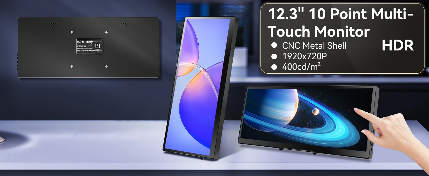 12.3/14.5 inch TouchScreen Monitor HDMI & Type C 1920x720/2.5K IPS Display LCD Bar Computer Temp Display Widescreen