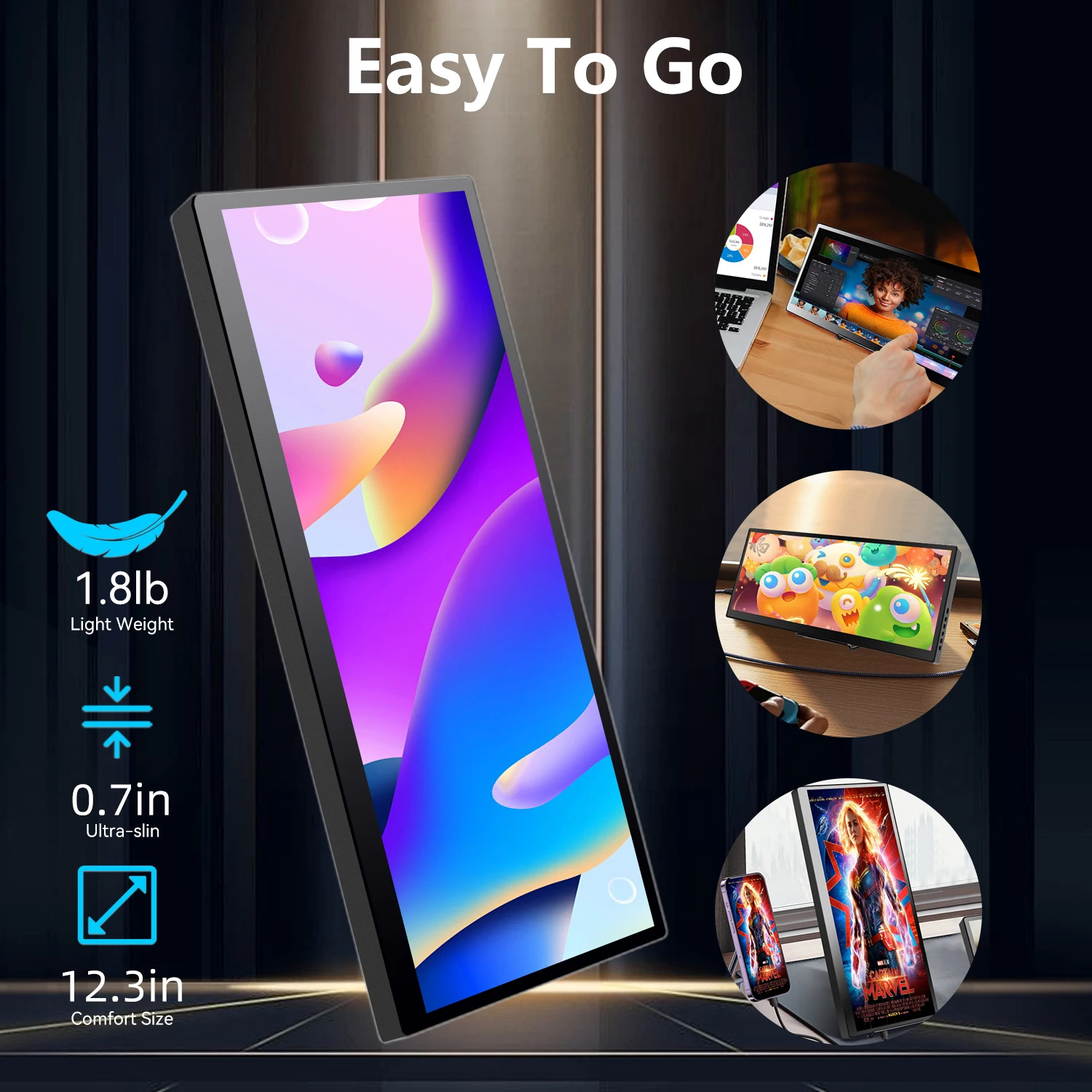 12.3/14.5 inch TouchScreen Monitor HDMI & Type C 1920x720/2.5K IPS Display LCD Bar Computer Temp Display Widescreen