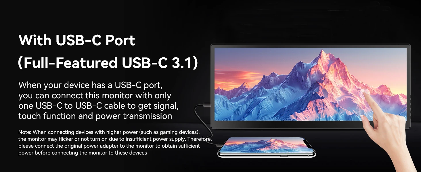 12.3/14.5 inch TouchScreen Monitor HDMI & Type C 1920x720/2.5K IPS Display LCD Bar Computer Temp Display Widescreen