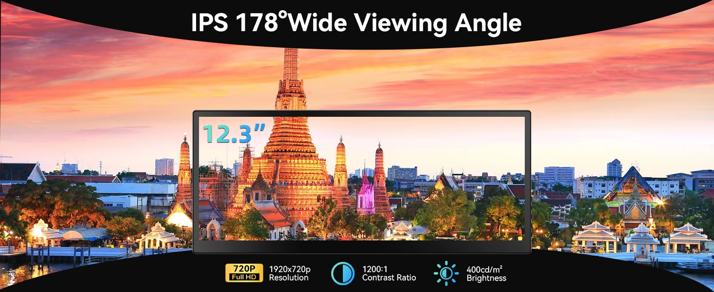 12.3/14.5 inch TouchScreen Monitor HDMI & Type C 1920x720/2.5K IPS Display LCD Bar Computer Temp Display Widescreen