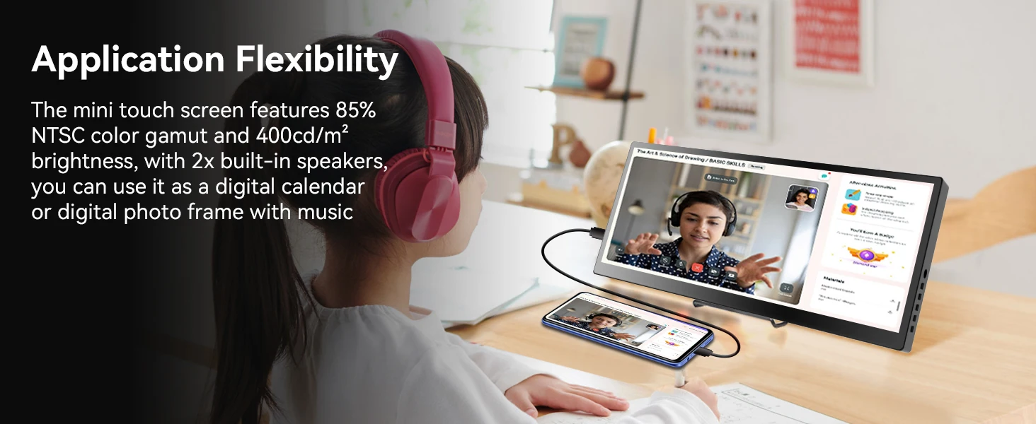 12.3/14.5 inch TouchScreen Monitor HDMI & Type C 1920x720/2.5K IPS Display LCD Bar Computer Temp Display Widescreen