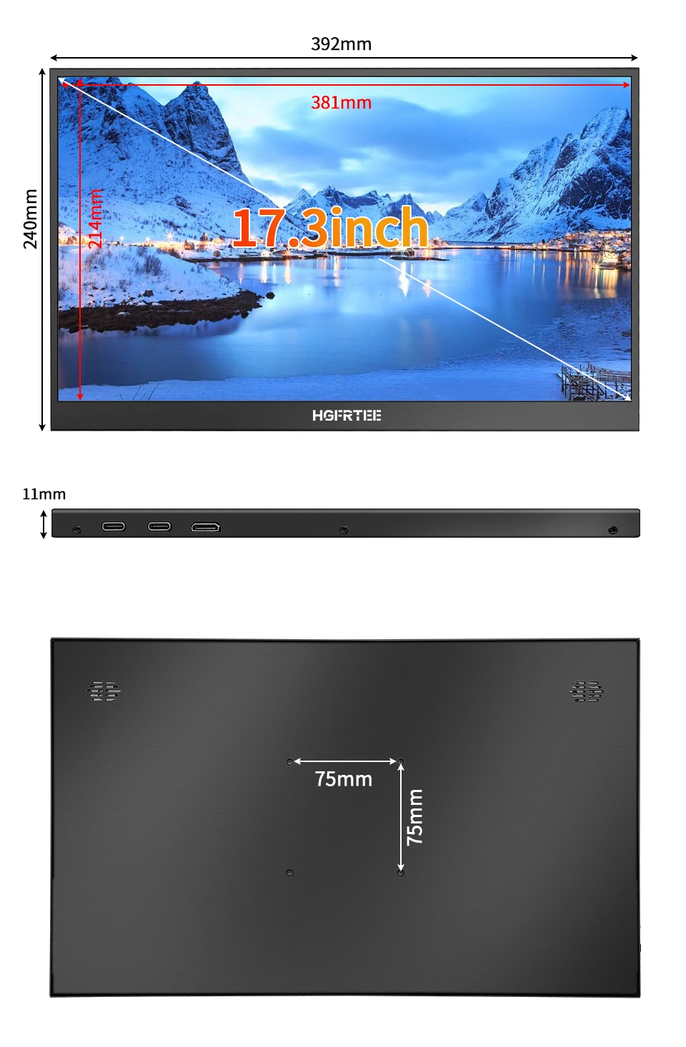 17.3 Inch Mobile Portable Monitor External Screen Game PC Display HDMI-Compatible For Switch Laptop xbox 17.3 Inch Mobile Portable Monitor External Screen Game PC Display HDMI-Compatible For Switch Laptop xbox