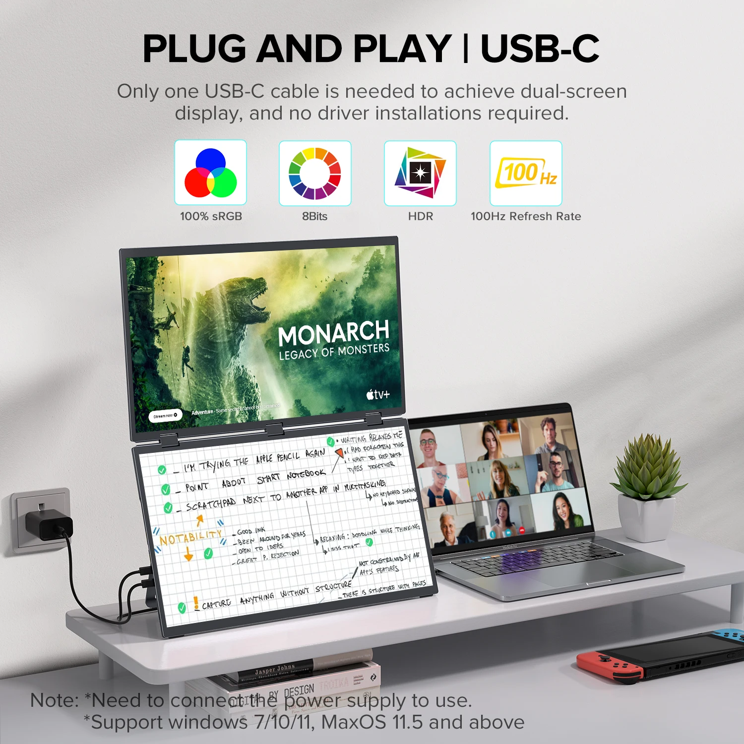 UStation Δ / Delta Plus Stacked Monitor No Drive Required Laptop Dual Screen Folding 18.5