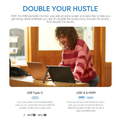 ARZOPA 17.3 FHD Portable Monitor 1080P External Display IPS Screen with USB C mini-HDMI Port for Laptop Mac PC Xbox PS Switch - Image 2