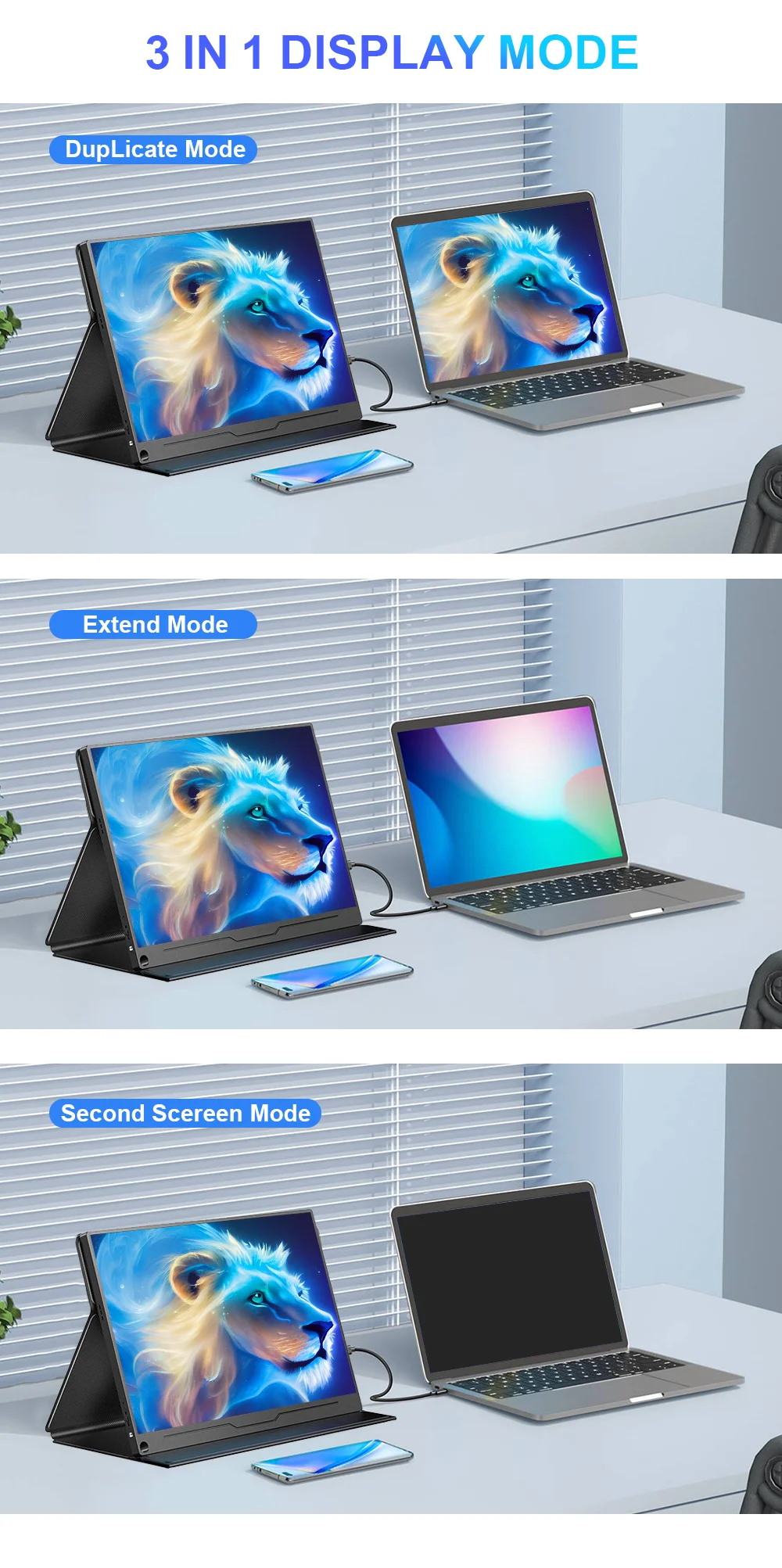 13.3 inch 2560x1600p 2.5K Portable Monitor External Display for Gaming Laptop PS3/PS4 Switch Mini PC Tablet