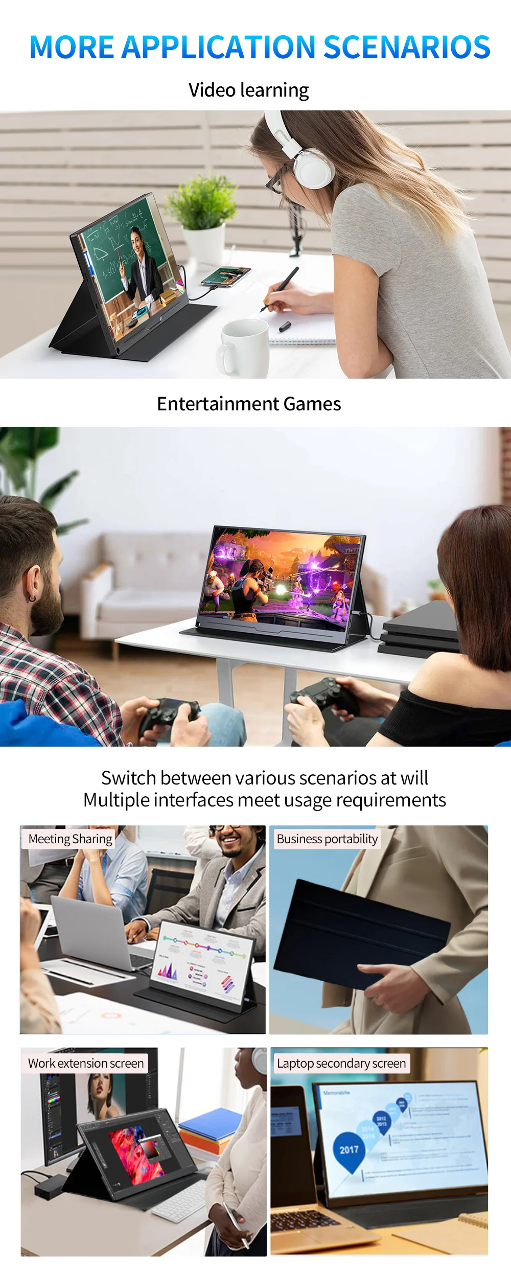 13.3 inch 2560x1600p 2.5K Portable Monitor External Display for Gaming Laptop PS3/PS4 Switch Mini PC Tablet