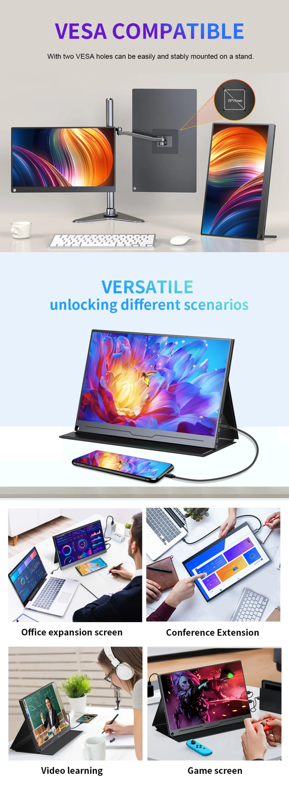 13.3 inch 2560x1600p 2.5K Portable Monitor External Display for Gaming Laptop PS3/PS4 Switch Mini PC Tablet