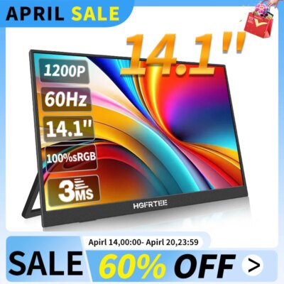 HGFRTEE 14.1inch Mobile Portable Monitor IPS Second Game Screen Extended Display for Laptop with Bracket For xbox/raspberry Pi