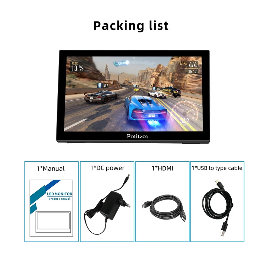 10.1 Inch Portable Monitor Touchscreen 1920x1200 IPS Panel 60Hz Pc gamer Laptop Pc displays  HDMI Compatible With PC Raspberry