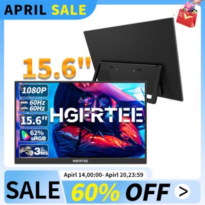 HGFRTEE 15.6inch Portable Monitor FHD-IPS Panel Second Screen for Laptop Gaming Extended Display with Type C HDMI