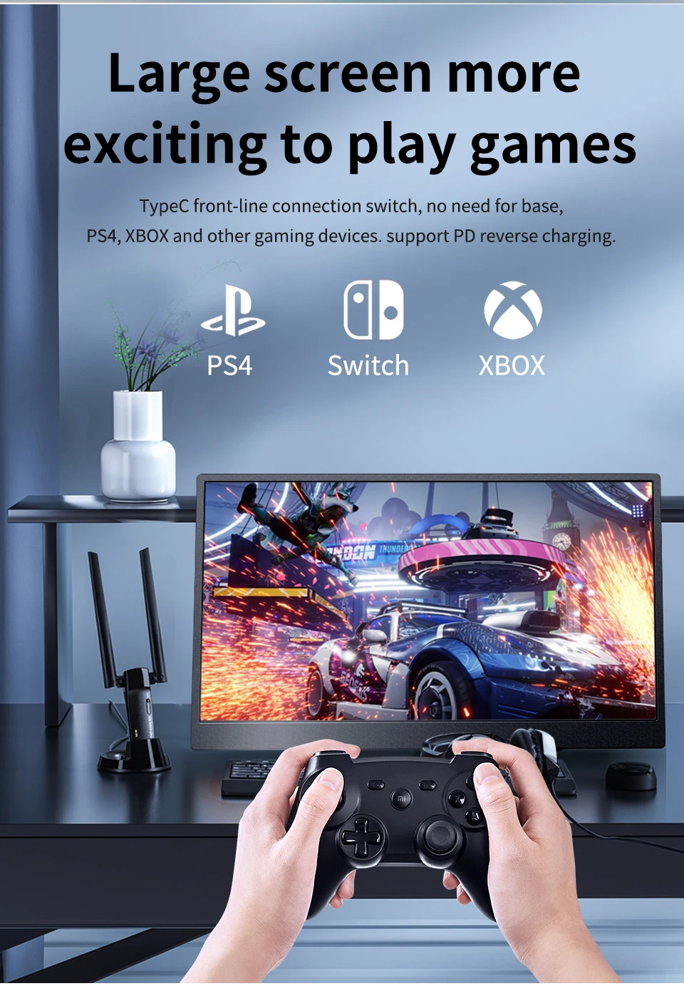 HGFRTEE 15.6inch Portable Monitor FHD-IPS Panel Second Screen for Laptop Gaming Extended Display with Type C HDMI HGFRTEE 15.6inch Portable Monitor FHD-IPS Panel Second Screen for Laptop Gaming Extended Display with Type C HDMI