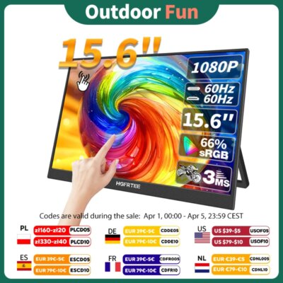 HGFRTEE 15.6 Inch Touch Portable Monitor ADS-IPS 1920*1080P 300cd/m2 Extended Display for Laptop Second Screen XBox PS4/ 5