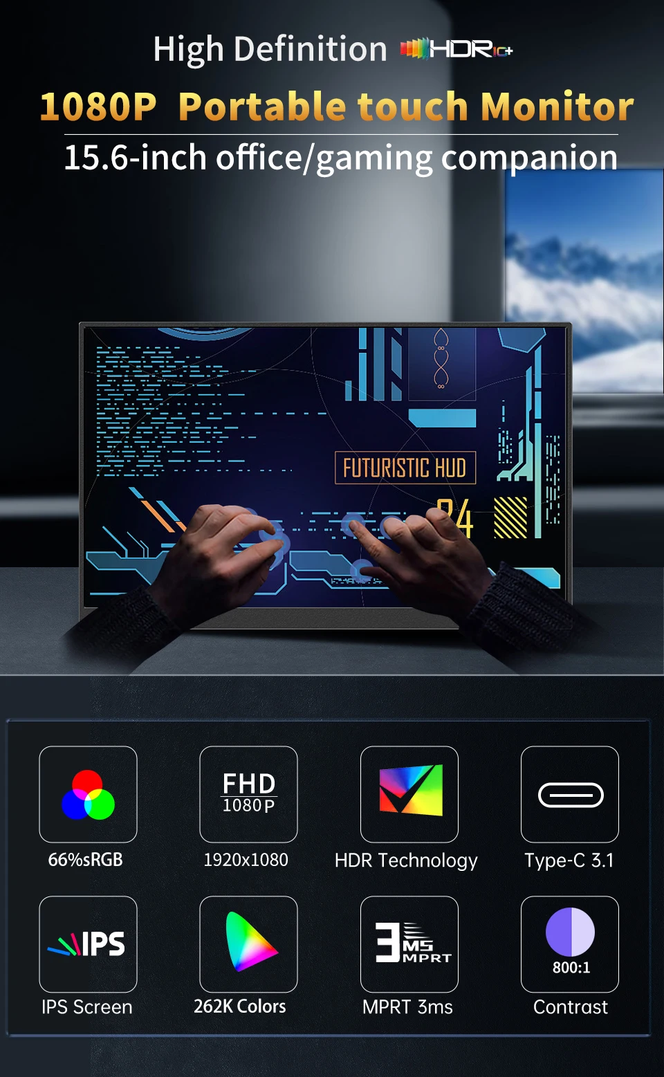 HGFRTEE 15.6 Inch Touch Portable Monitor ADS-IPS 1920*1080P 300cd/m2 Extended Display for Laptop Second Screen XBox PS4/ 5 HGFRTEE 15.6 Inch Touch Portable Monitor ADS-IPS 1920*1080P 300cd/m2 Extended Display for Laptop Second Screen XBox PS4/ 5