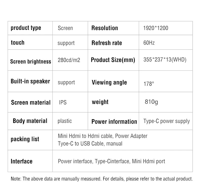 Anmite 16-Inch Portable Touch Monitor 1200P HDR 16:10 Low Blue Light For XBox PS4 / 5 Switch Cell Phone PC Loptop Extension
