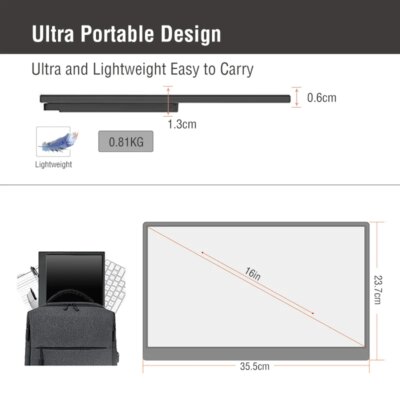 Anmite 16-Inch Portable Touch Monitor 1200P HDR 16:10 Low Blue Light For XBox PS4 / 5 Switch Cell Phone PC Loptop Extension - Image 6
