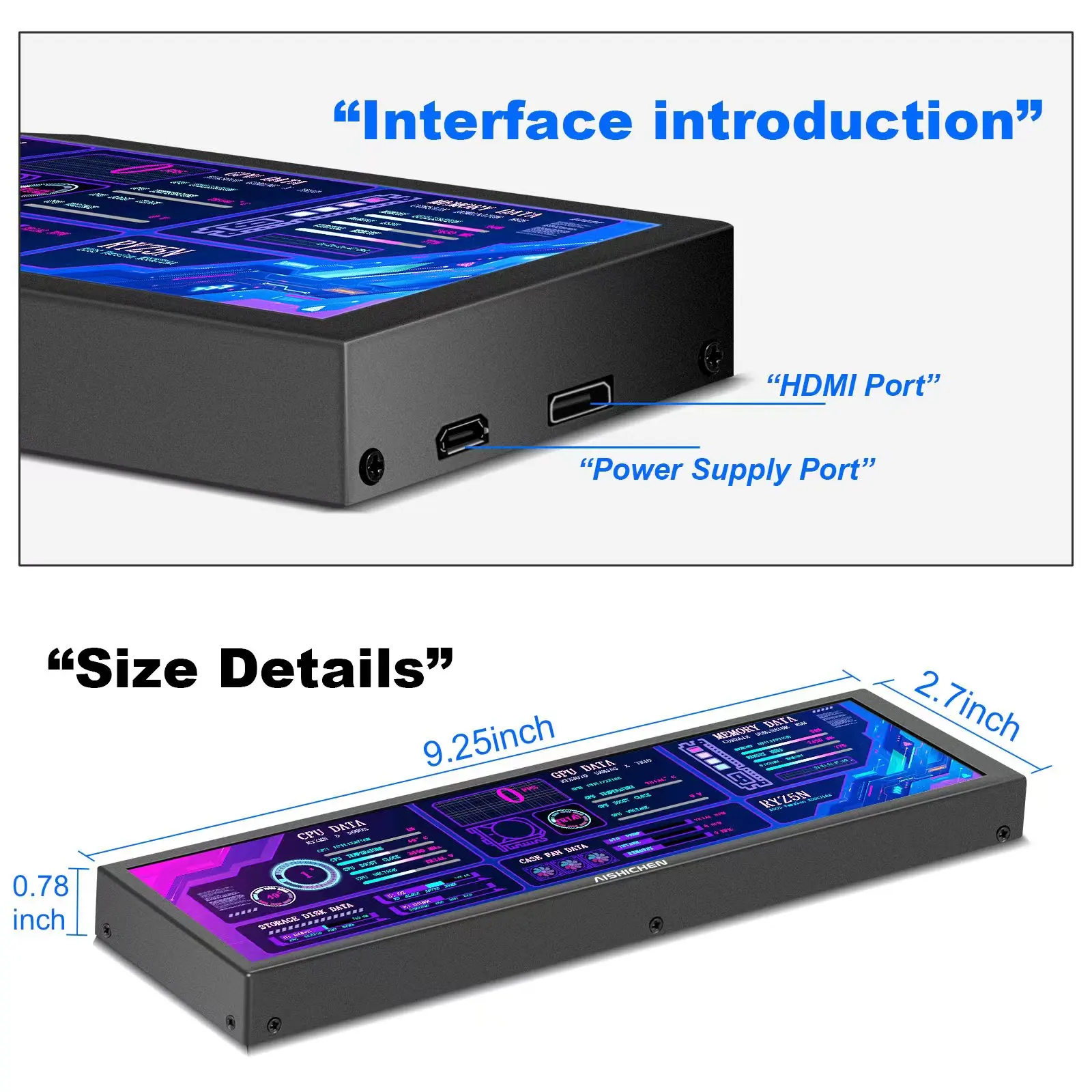 8.8 inch HDMI Touch Long Wide Monitor With Case PC Temperature Display PC Sensor Panel Display Small Extender Monitor 8.8 inch HDMI Touch Long Wide Monitor With Case PC Temperature Display PC Sensor Panel Display Small Extender Monitor