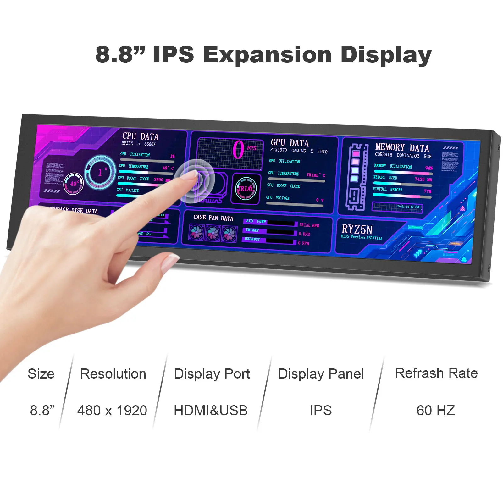 8.8 inch HDMI Touch Long Wide Monitor With Case PC Temperature Display PC Sensor Panel Display Small Extender Monitor 8.8 inch HDMI Touch Long Wide Monitor With Case PC Temperature Display PC Sensor Panel Display Small Extender Monitor