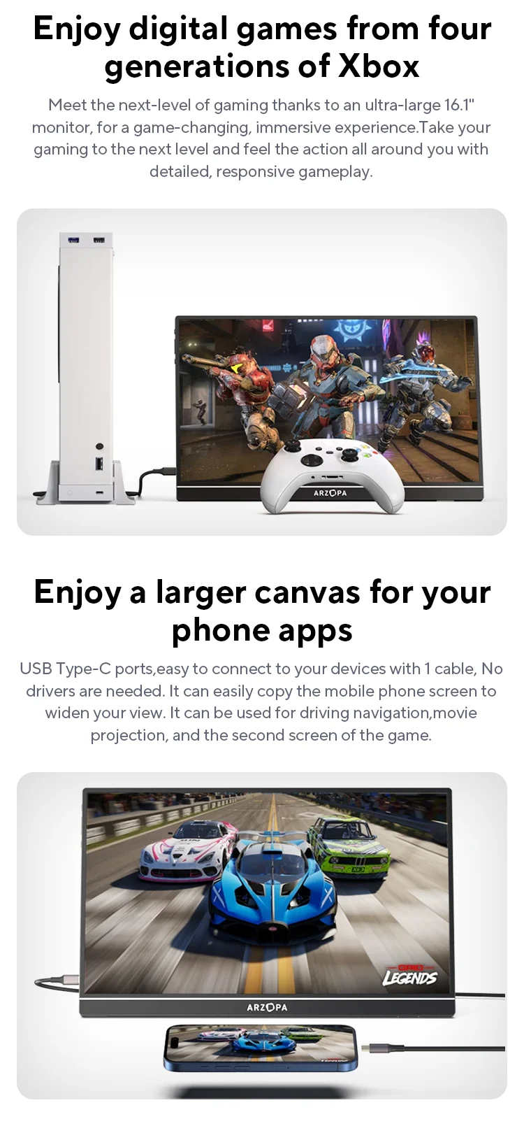 ARZOPA 16.1 inch 100% sRGB 144Hz Gaming Monitor Portable Laptop Display with Type C Mini HDMI For PS4/5 Steam Deck Switch PC Mac ARZOPA 16.1 inch 100% sRGB 144Hz Gaming Monitor Portable Laptop Display with Type C Mini HDMI For PS4/5 Steam Deck Switch PC Mac