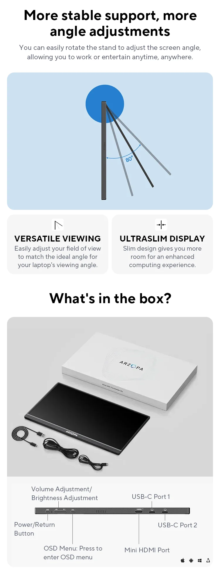 ARZOPA 16.1 inch 100% sRGB 144Hz Gaming Monitor Portable Laptop Display with Type C Mini HDMI For PS4/5 Steam Deck Switch PC Mac ARZOPA 16.1 inch 100% sRGB 144Hz Gaming Monitor Portable Laptop Display with Type C Mini HDMI For PS4/5 Steam Deck Switch PC Mac