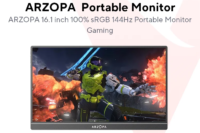ARZOPA 16.1 inch 100% sRGB 144Hz Gaming Monitor Portable Laptop Display with Type C Mini HDMI For PS4/5 Steam Deck Switch PC Mac