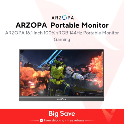 ARZOPA 16.1 inch 100% sRGB 144Hz Gaming Monitor Portable Laptop Display with Type C Mini HDMI For PS4/5 Steam Deck Switch PC Mac