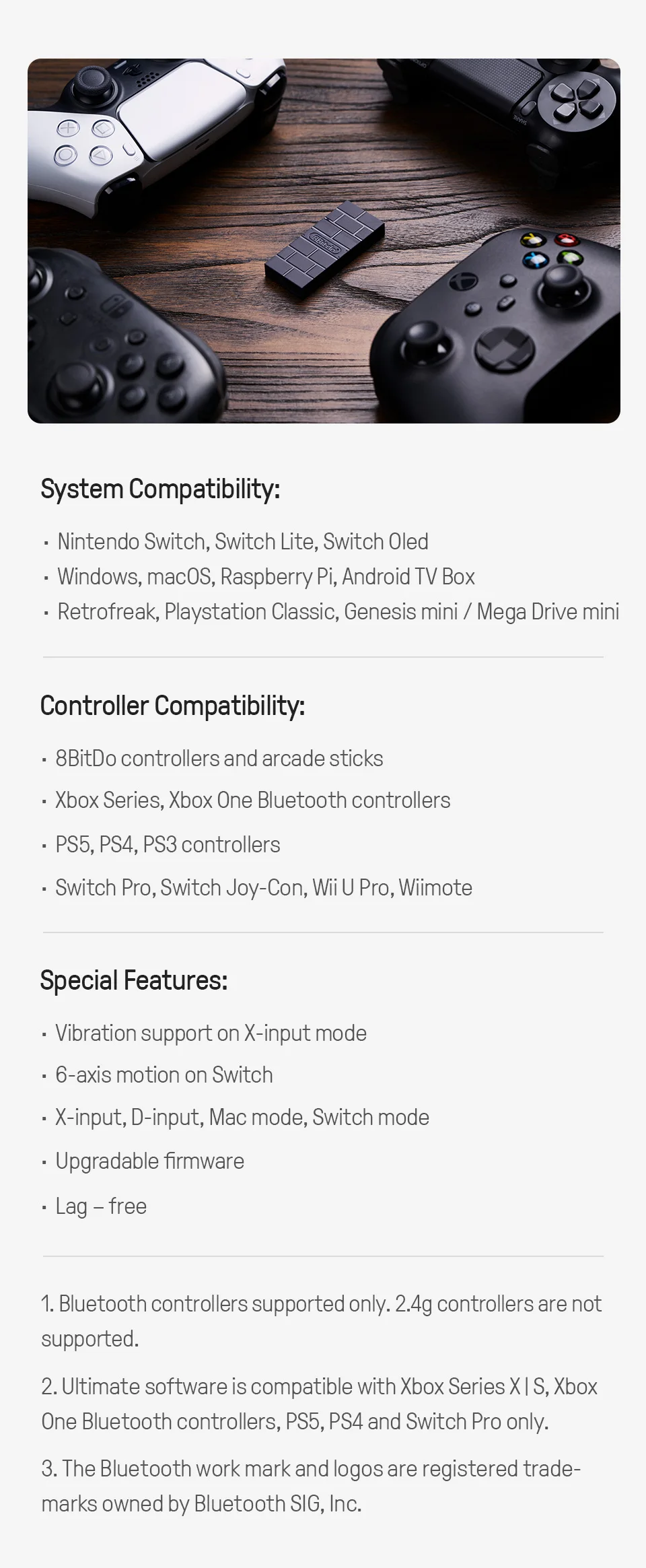 8BitDo USB Wireless Bluetooth Adapter 2 for Nintendo Switch PS3 PS5 Xbox JoyCon Controller Windows Mac Raspberry Pi 8BitDo USB Wireless Bluetooth Adapter 2 for Nintendo Switch PS3 PS5 Xbox JoyCon Controller Windows Mac Raspberry Pi