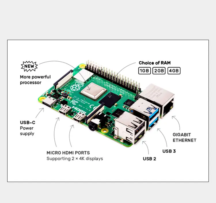 Official Original Raspberry Pi 4 Model B Dev Board Kit RAM 2G 4G 8G 4 Core CPU 1.5Ghz 3 Speeder Than Pi 3B+ Official Original Raspberry Pi 4 Model B Dev Board Kit RAM 2G 4G 8G 4 Core CPU 1.5Ghz 3 Speeder Than Pi 3B+