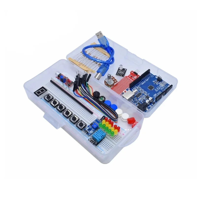 Starter Kit for Arduino Uno R3 Breadboard Basic simple learning kit, sound/water level/humidity/distance detection, LED control