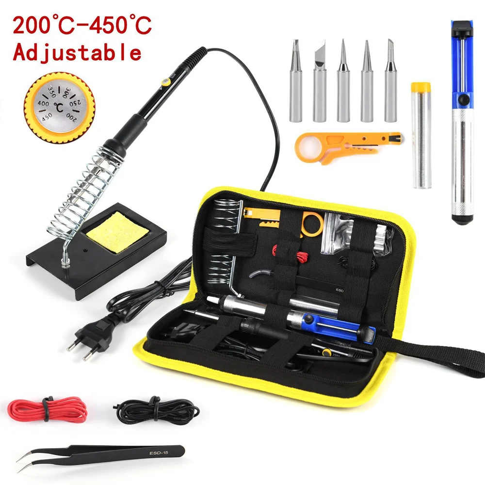 220V 60W Soldering Iron Kit Adjustable Temperature 15 in 1 Tool Set With Soldering Iron EU Plug 220V 60W Soldering Iron Kit Adjustable Temperature 15 in 1 Tool Set With Soldering Iron EU Plug