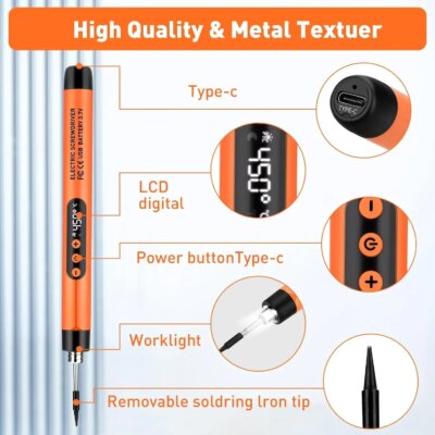 1000mAh USB LED Digital Electric Soldering Iron Kit Mini Cordless Adjustable Temperature 300-450℃ Smart Welding Solder Tool - Image 2
