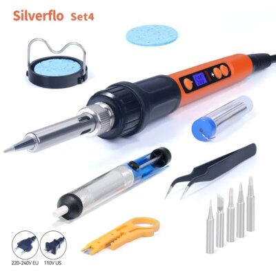 Silverflo Electric soldering iron Kit Set 100W LCD Digital Display Adjustable Temperature Soldering Iron 220V/110V Welding Tools