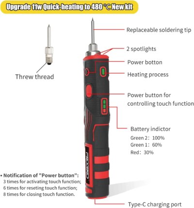 FROGBRO Cordless Soldering Iron 1800mAh Rechargeable Soldering Tool Professional Portable Welding Tool Electronic Soldering Kit - Image 4