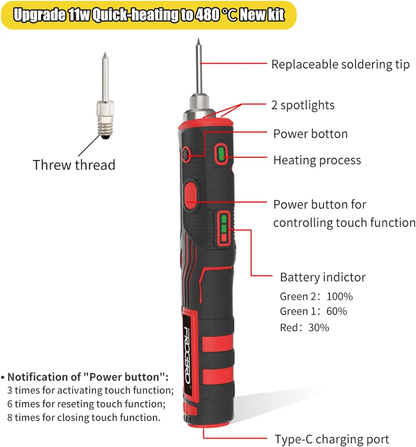 FROGBRO Cordless Soldering Iron 1800mAh Rechargeable Soldering Tool Professional Portable Welding Tool Electronic Soldering Kit