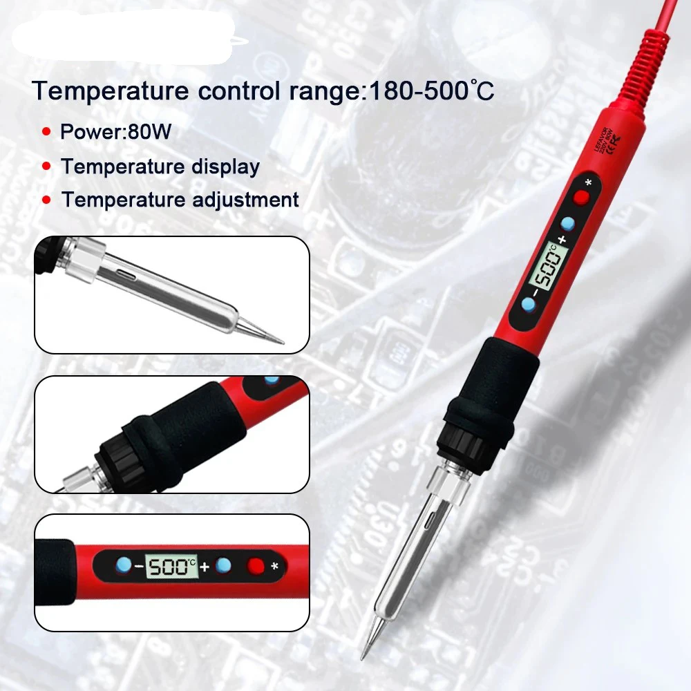 80W Soldering Iron Kit Adjustable Temperature LCD Solder Welding Tools Ceramic Heater Soldering Tips Tweezers Soldering Wire