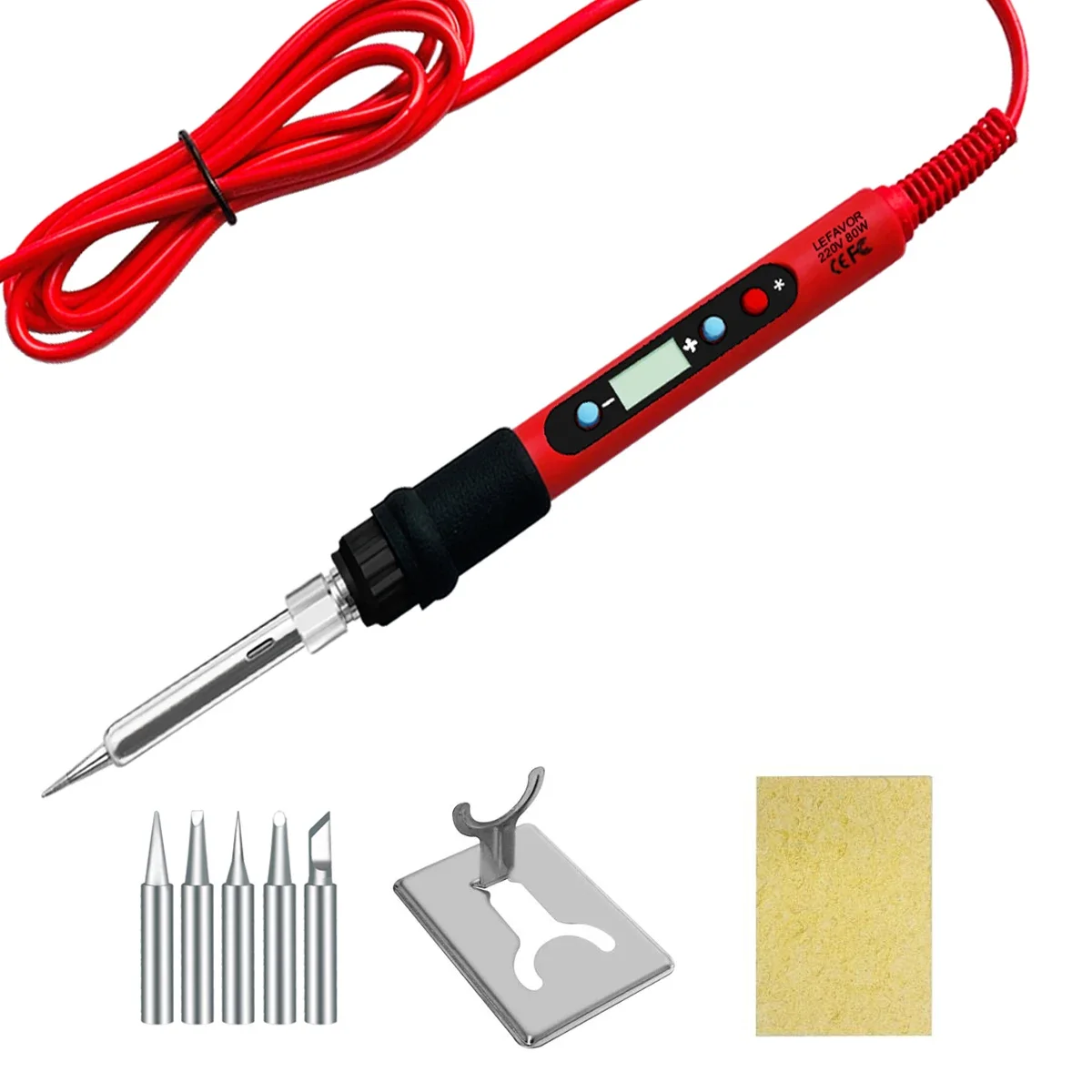 80W Soldering Iron Kit Adjustable Temperature LCD Solder Welding Tools Ceramic Heater Soldering Tips Tweezers Soldering Wire