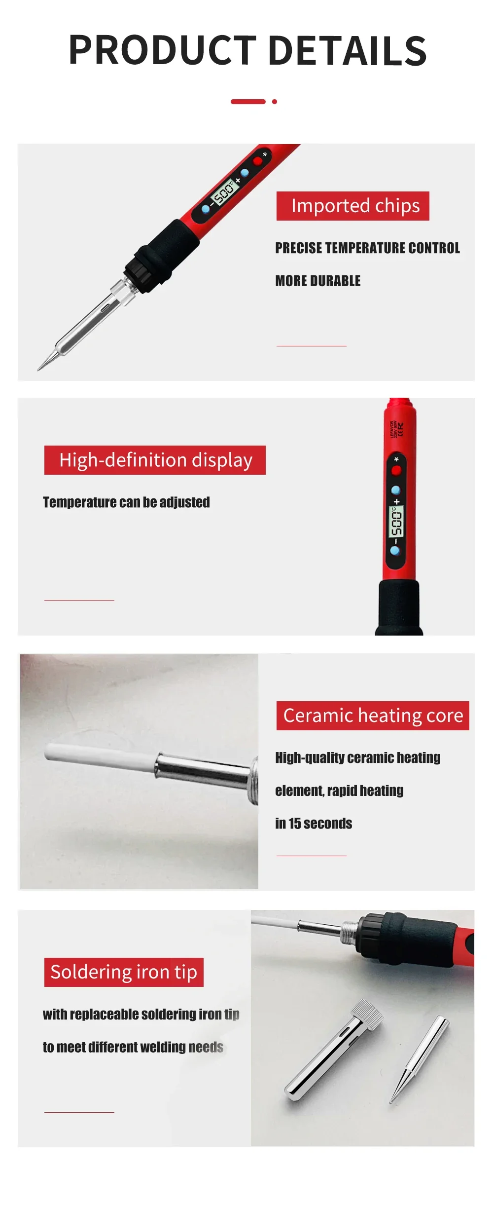 80W Soldering Iron Kit Adjustable Temperature LCD Solder Welding Tools Ceramic Heater Soldering Tips Tweezers Soldering Wire