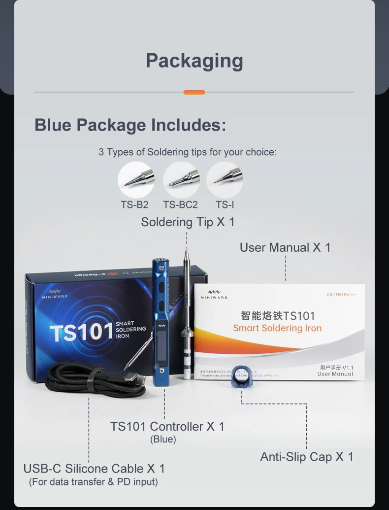 MINIWARE TS101 Digital Display Electric Soldering Iron High Power Welding Pen Internal Heating Household Welding Repair Kits