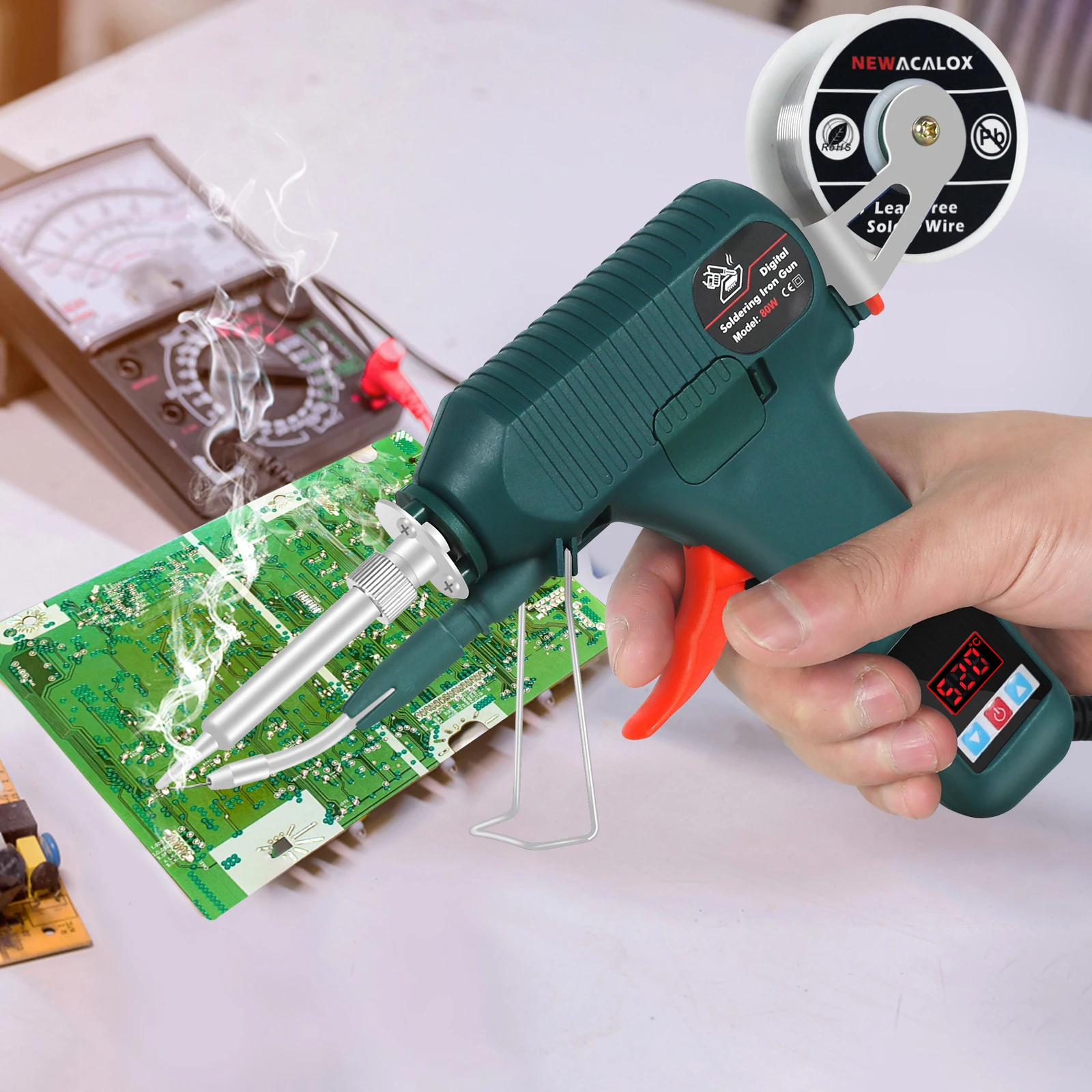 NEWACALOX EU 80W Digital Display Soldering Iron Gun 180-520°C Adjustable Temperature Automatic Send Tin Gun Repair DIY Tool