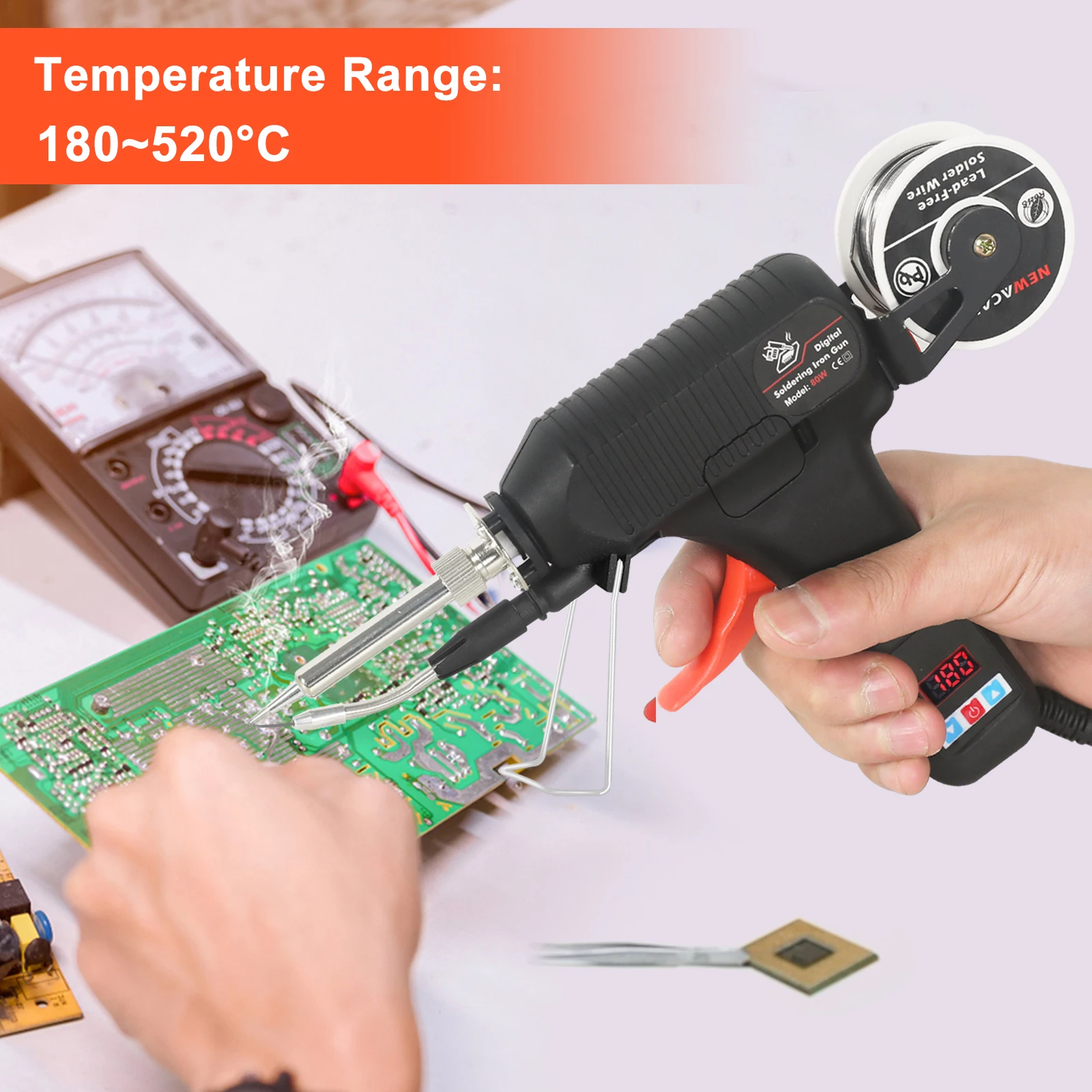NEWACALOX EU 80W Digital Display Soldering Iron Gun 180-520°C Adjustable Temperature Automatic Send Tin Gun Repair DIY Tool
